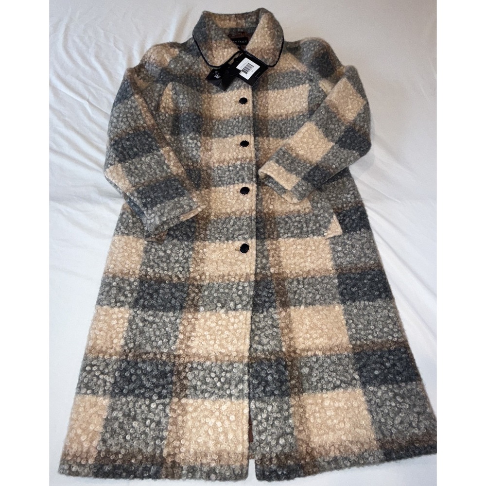 Ellen Tracy Plaid Boucle Textured Midweight Coat Plaid Small MultiColor - Picture 2 of 12